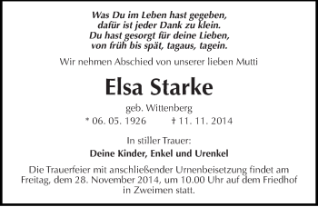 Traueranzeige von Elsa Starke von Mitteldeutsche Zeitung