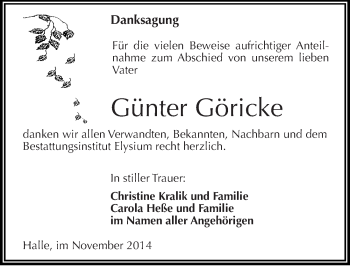 Traueranzeige von Günter Göricke von Mitteldeutsche Zeitung Halle/Saalkreis
