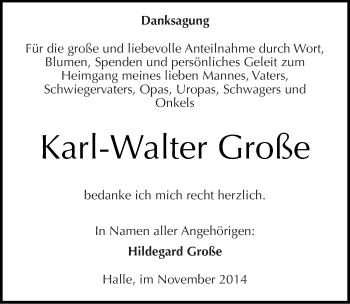 Traueranzeige von Karl-Walter Große von Mitteldeutsche Zeitung Halle/Saalkreis