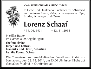 Traueranzeige von Lorenz Schaaf von Mitteldeutsche Zeitung Halle/Saalkreis
