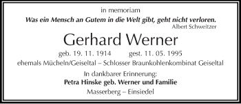 Traueranzeige von Gerhard Werner von Mitteldeutsche Zeitung Merseburg/Querfurt