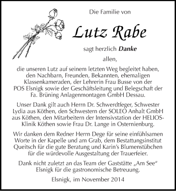 Traueranzeige von Lutz Rabe von Mitteldeutsche Zeitung