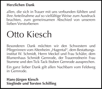Traueranzeige von Otto Kiesch von Mitteldeutsche Zeitung