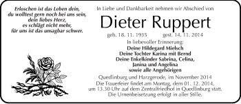 Traueranzeige von Dieter Ruppert von Mitteldeutsche Zeitung