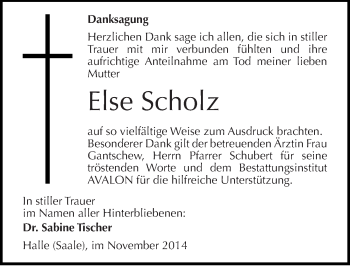 Traueranzeige von Else Scholz von Mitteldeutsche Zeitung Halle/Saalkreis
