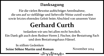 Traueranzeige von Gerhard Curth von Mitteldeutsche Zeitung