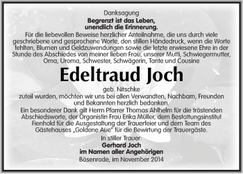 Traueranzeige von Edeltraud Joch von Mitteldeutsche Zeitung