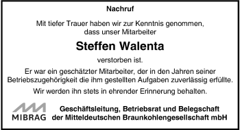 Traueranzeige von Steffen Walenta von Mitteldeutsche Zeitung Weißenfels