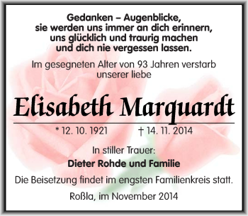 Traueranzeige von Elisabeth Marquardt von Mitteldeutsche Zeitung