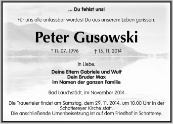 Traueranzeige von Peter Gusowski von Mitteldeutsche Zeitung