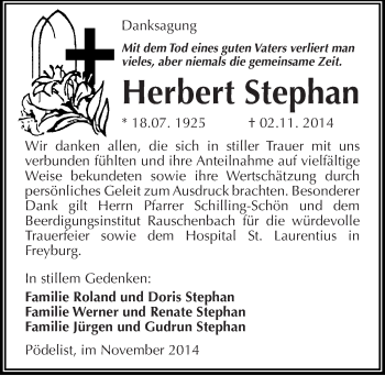 Traueranzeige von Herbert Stephan von Mitteldeutsche Zeitung Naumburg/Nebra