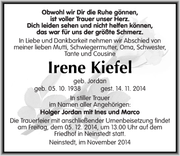 Traueranzeige von Irene Kiefel von Mitteldeutsche Zeitung