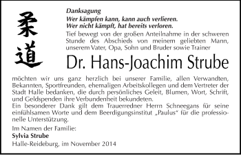 Traueranzeige von Hans-Joachim Strube von Mitteldeutsche Zeitung Halle/Saalkreis