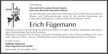 Traueranzeige von Erich Fügemann von Mitteldeutsche Zeitung Mansfelder Land
