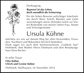 Traueranzeige von Ursula Kühne von Mitteldeutsche Zeitung