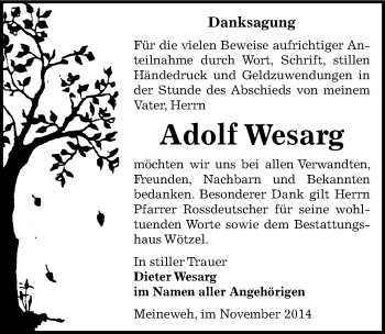 Traueranzeige von Adolf Wesarg von Mitteldeutsche Zeitung Zeitz