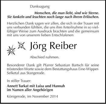 Traueranzeige von Jörg Reiber von Mitteldeutsche Zeitung