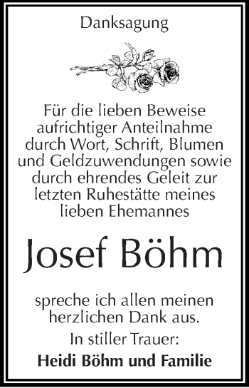 Traueranzeige von Josef Böhm von Mitteldeutsche Zeitung