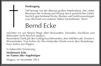Traueranzeige von Bernd Ecke von Mitteldeutsche Zeitung Mansfelder Land