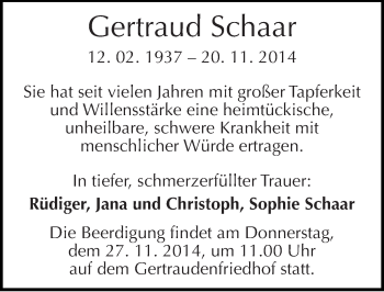Traueranzeige von Gertraud Schaar von Mitteldeutsche Zeitung Halle/Saalkreis