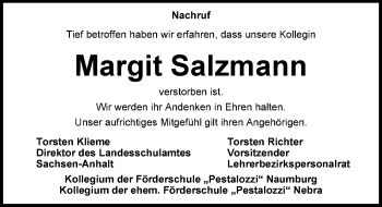 Traueranzeige von Margit Salzmann von Mitteldeutsche Zeitung Naumburg/Nebra