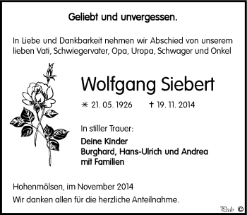 Traueranzeige von Wolfgang Siebert von Mitteldeutsche Zeitung Weißenfels