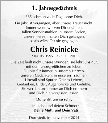 Traueranzeige von Chris Reinicke von Mitteldeutsche Zeitung Halle/Saalkreis