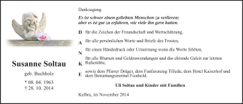Traueranzeige von Susanne Soltau von Mitteldeutsche Zeitung Sangerhausen