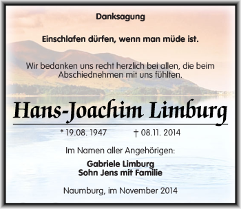 Traueranzeige von Hans-Joachim Limburg von Mitteldeutsche Zeitung Naumburg/Nebra