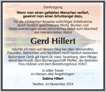 Traueranzeige von Gerd Hillert von Mitteldeutsche Zeitung Mansfelder Land