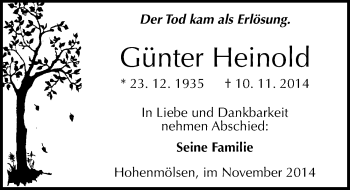 Traueranzeige von Günter Heinold von Mitteldeutsche Zeitung Weißenfels