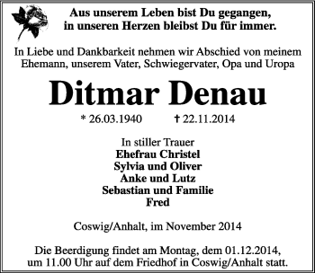 Traueranzeige von Ditmar Denau von Mitteldeutsche Zeitung Wittenberg