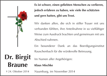 Traueranzeige von Birgit Braune von Mitteldeutsche Zeitung