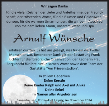 Traueranzeige von Arnulf Wünsche von Mitteldeutsche Zeitung Sangerhausen