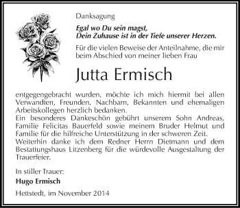 Traueranzeige von Jutta Ermisch von Mitteldeutsche Zeitung Mansfelder Land