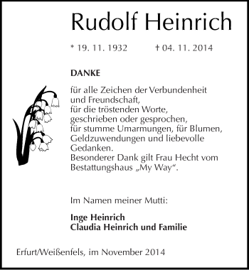 Traueranzeige von Rudolf Heinrich von Mitteldeutsche Zeitung