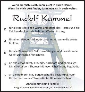 Traueranzeige von Rudolf Kammel von Mitteldeutsche Zeitung Sangerhausen