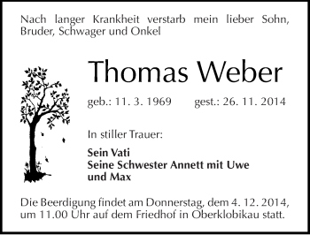 Traueranzeige von Thomas Weber von Mitteldeutsche Zeitung