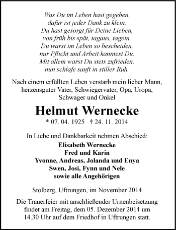 Traueranzeige von Helmut Wernecke von Mitteldeutsche Zeitung