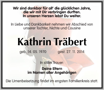 Traueranzeige von Kathrin Träbert von Mitteldeutsche Zeitung Halle/Saalkreis