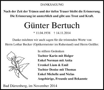 Traueranzeige von Gnter Bertuch von Mitteldeutsche Zeitung Merseburg/Querfurt