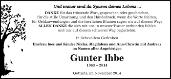 Traueranzeige von Gunter Ihbe von Mitteldeutsche Zeitung Bitterfeld