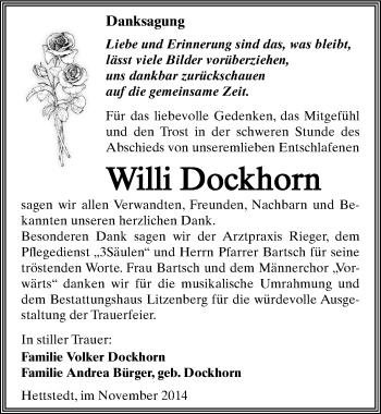 Traueranzeige von Willi Dockhorn von Mitteldeutsche Zeitung Mansfelder Land