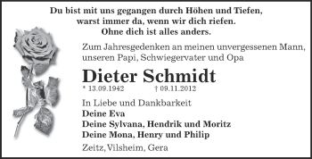 Traueranzeige von Dieter Schmidt von Super Sonntag Zeitz