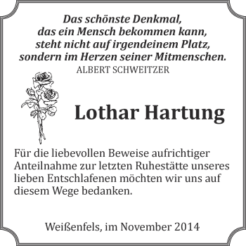 Traueranzeige von Lothar Hartung von WVG - Wochenspiegel NMB / WSF / ZTZ