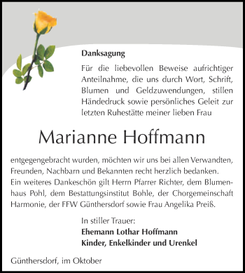 Traueranzeige von Marianne Hoffmann von Super Sonntag Merseburg