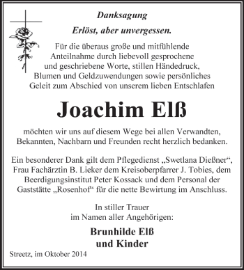 Traueranzeige von Joachim Elß von Super Sonntag Dessau / Köthen