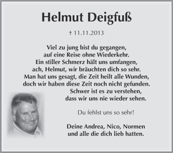Traueranzeige von Helmut Deigfuß von Super Sonntag Bernburg