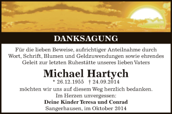 Traueranzeige von Michael Hartych von Super Sonntag SGH Mansf. Land