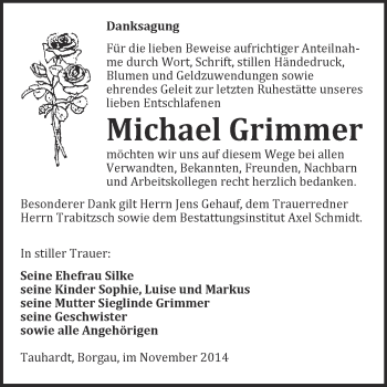 Traueranzeige von Michael Grimmer von WVG - Wochenspiegel NMB / WSF / ZTZ